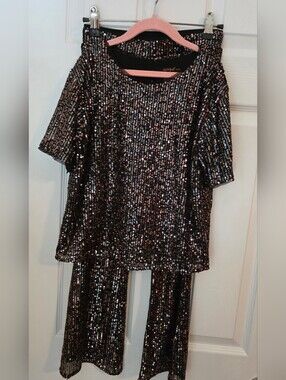 Cat & Jack Black Top And Pantset with Rose Gold Sequins